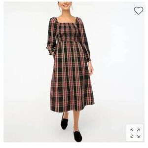 J Crew Smocked Midi Dress in Stewart Tartan Plaid